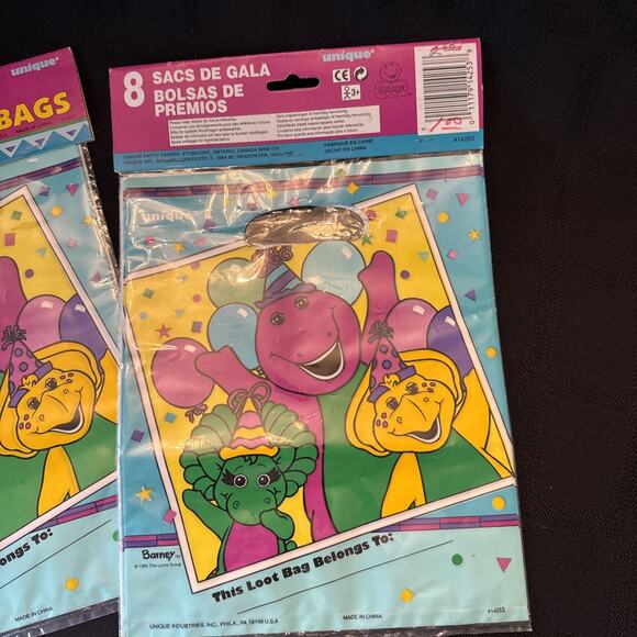 2 Vntg Barney Loot Favor Treat Bags Packages 8 Birthday Party 1995 BabyBop BJ - Picture 7 of 9